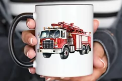 Fire Truck Watercolor Sublimation PNG Clipart Product Image 3