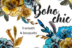 Boho watercolor clipart, watercolor floral clip, PNG Product Image 1
