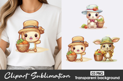 Cute Farmer Animals Watercolor Clipart PNG Product Image 1