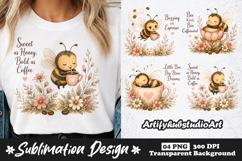 Cute Bee Coffee Clipart Sublimation PNG Product Image 1