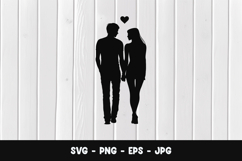 Romantic Walking Couple Silhouette SVG PNG Product Image 1