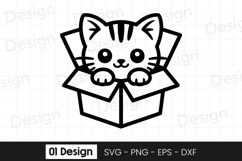 Cute Kitten in Box Outline SVG PNG Product Image 1