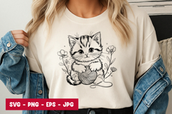 Cute Baby Cat with Flowers Art SVG PNG Product Image 1