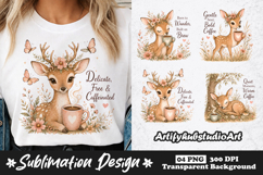 Cute Deer Coffee Clipart Sublimation PNG Product Image 1