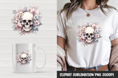 Watercolor floral skull sublimation clipart png Product Image 1