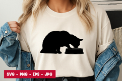 Cat Silhouette Eating Food Bowl SVG PNG Product Image 1