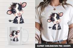 Watercolor cute baby cow clipart sublimation | t-shirt desig Product Image 1