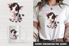 Watercolor cute baby cow clipart sublimation | t-shirt desig Product Image 1