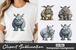 Cute Rhino Watercolor Clipart PNG Product Image 1