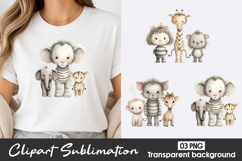 Cute Baby Animals Watercolor Clipart PNG Product Image 1