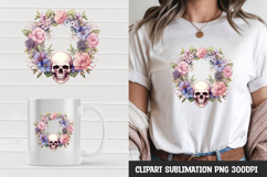 Watercolor floral skull sublimation clipart png Product Image 1