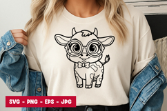 Funny Baby Cow with Glasses Art SVG PNG Product Image 1
