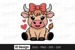 Cute Baby Cow with Bow SVG PNG Product Image 1