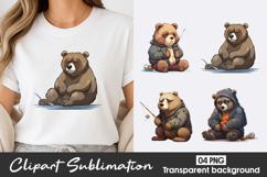Cute Bear Watercolor Clipart PNG Product Image 1