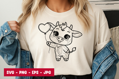Cute Baby Cow with Balloon Art SVG PNG Product Image 1