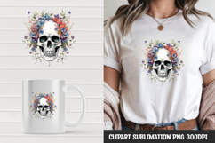 Watercolor floral skull sublimation clipart png Product Image 1
