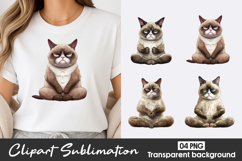 Cute Cat Sitting Watercolor Clipart PNG Product Image 1