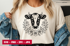 Cow Head with Floral Wreath Art SVG PNG Product Image 1