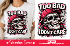 Too Bad I Don’t Care Skull Sarcastic Attitude Shirt Design Product Image 1