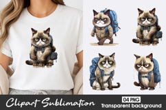 Cute Cat Characters Watercolor Clipart PNG Product Image 1