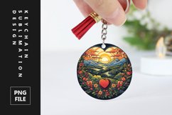 Heart landscape round Keychain sublimation png design Product Image 1