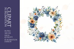 Watercolor floral wearth frame clipart sublimation png Product Image 1