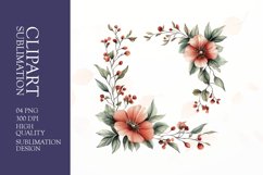 Watercolor floral wearth frame clipart sublimation png Product Image 1