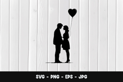 Romantic Couple With Heart Balloon SVG PNG Product Image 1