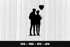 Romantic Standing Couple With Heart SVG PNG Product Image 1