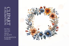 Watercolor floral wearth frame clipart sublimation png Product Image 1