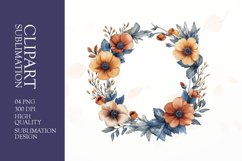 Watercolor floral wearth frame clipart sublimation png Product Image 1
