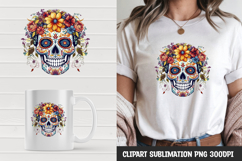 Watercolor floral skull sublimation clipart png Product Image 1