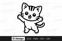Cute Jumping Kitten Outline SVG PNG Product Image 1