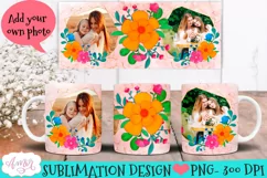 Floral Photo mug wrap PNG for sublimation | 11oz and 15oz Product Image 1