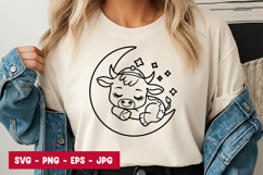 Baby Cow Sleeping on Moon Art SVG PNG Product Image 1