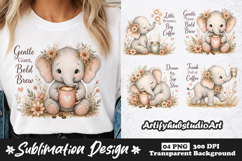 Cute Elephant Coffee Clipart Sublimation PNG Product Image 1