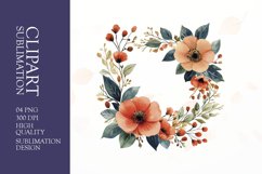 Watercolor floral wearth frame clipart sublimation png Product Image 1