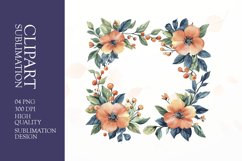 Watercolor floral wearth frame clipart sublimation png Product Image 1