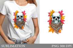 Fall Skull Sublimation. Fall Skull T-Shirt Design Product Image 1