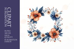 Watercolor floral wearth frame clipart sublimation png Product Image 1