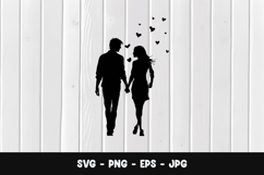 Romantic Couple With Hearts Silhouette SVG PNG Product Image 1