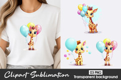 Cute Giraffe Balloons Clipart PNG Product Image 1
