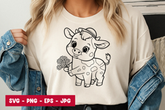 Cute Baby Cow Holding Flowers SVG PNG Product Image 1