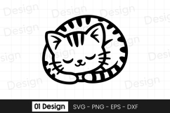 Cute Sleeping Kitten Outline SVG PNG Product Image 1