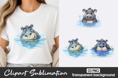 Cute Hippo Watercolor Clipart PNG Product Image 1