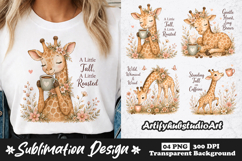 Cute Giraffe Coffee Clipart Sublimation PNG Product Image 1