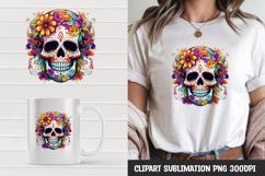 Watercolor floral skull sublimation clipart png Product Image 1