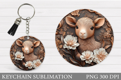 Cute Lamb Keychain Design. Lamb Flowers Keychain Sublimation Product Image 1
