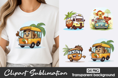 Cute Animal Bus Watercolor Clipart PNG Product Image 1