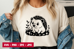 Cute Baby Hedgehog Cartoon Art SVG PNG Product Image 1